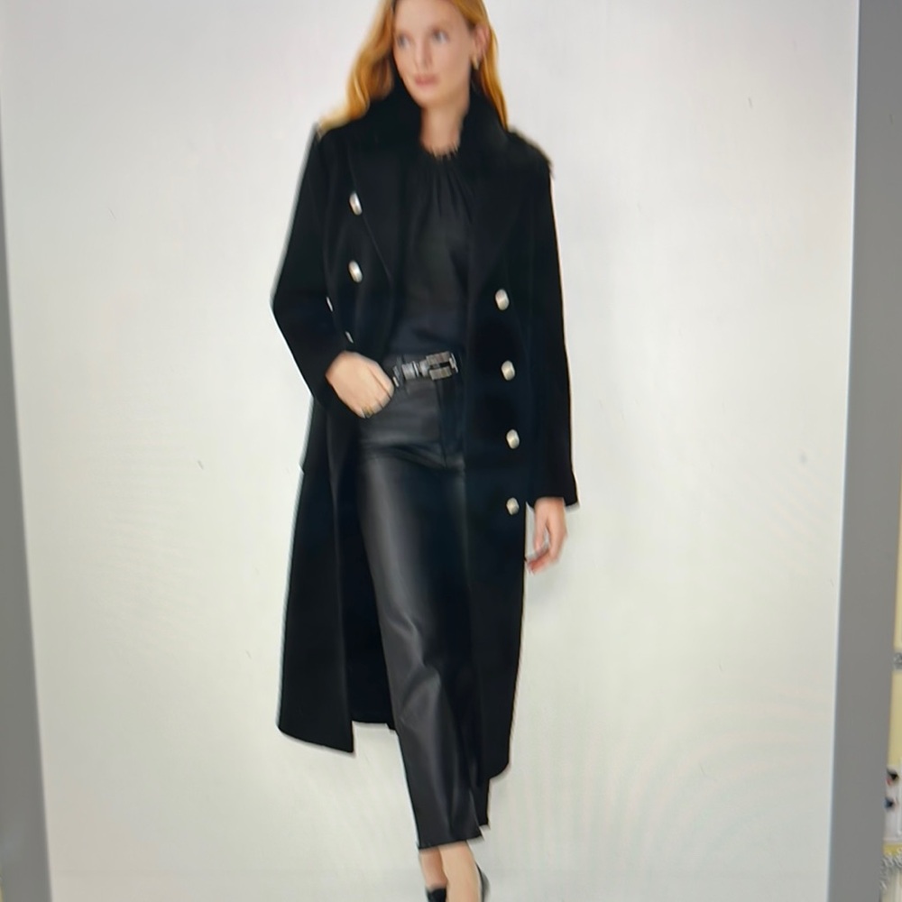 Ann Taylor Black Trench Coat with Wide Lapel Collar